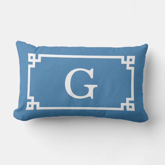 Coussin Rectangle Steel Blue Wht Greek Key Frame (Recto)