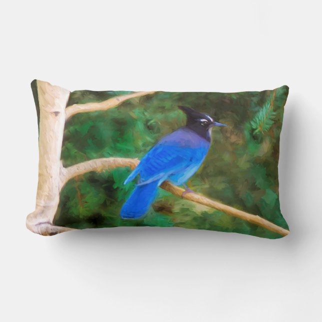 Coussin Rectangle Steller's Jay Painting - Art original pour oiseaux (Recto)