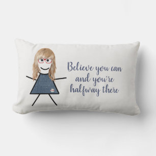 Coussin Rectangle Stick Girl en robe Denim avec citation