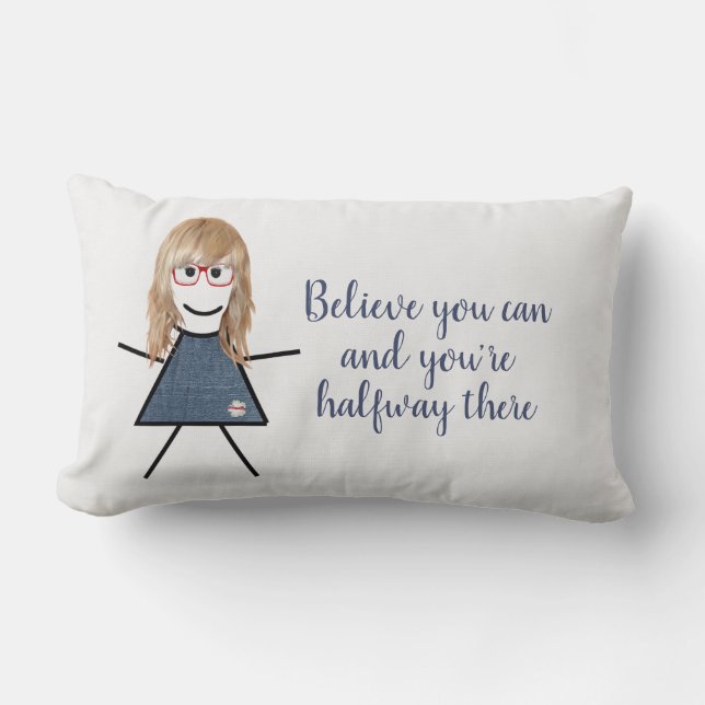 Coussin Rectangle Stick Girl en robe Denim avec citation (Recto)
