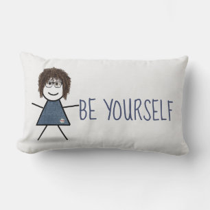 Coussin Rectangle Stick Girl en robe Denim avec citation
