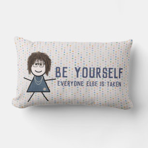 Coussin Rectangle Stick Girl en robe Denim avec citation