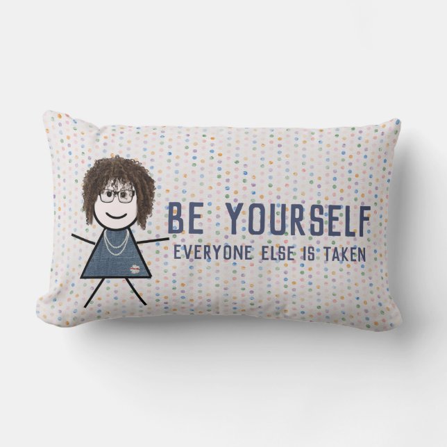Coussin Rectangle Stick Girl en robe Denim avec citation (Recto)
