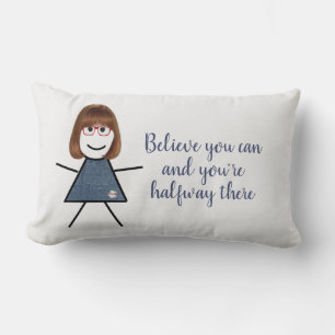 Coussin Rectangle Stick Girl en robe Denim avec citation