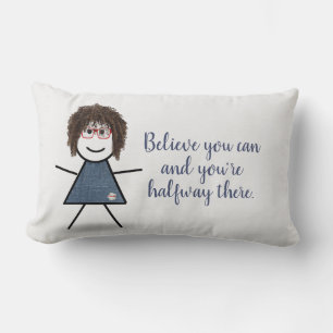 Coussin Rectangle Stick Girl en robe Denim avec citation
