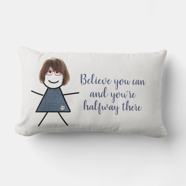 Coussin Rectangle Stick Girl en robe Denim avec citation (Recto)