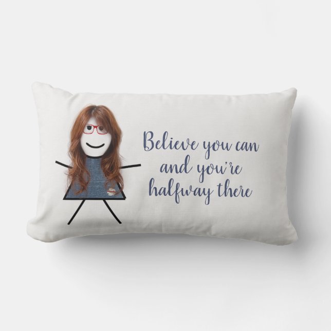 Coussin Rectangle Stick Girl en robe Denim avec citation (Recto)