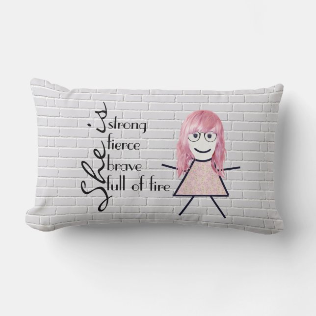 Coussin Rectangle Stick Girl with Hair and Inspirational Quote (Recto)