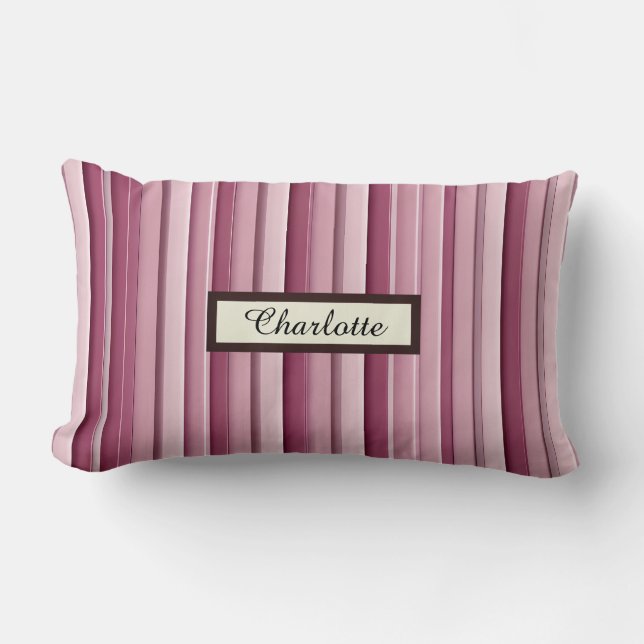 Coussin Rectangle Stripes verticales contemporaines de couleur rose (Recto)