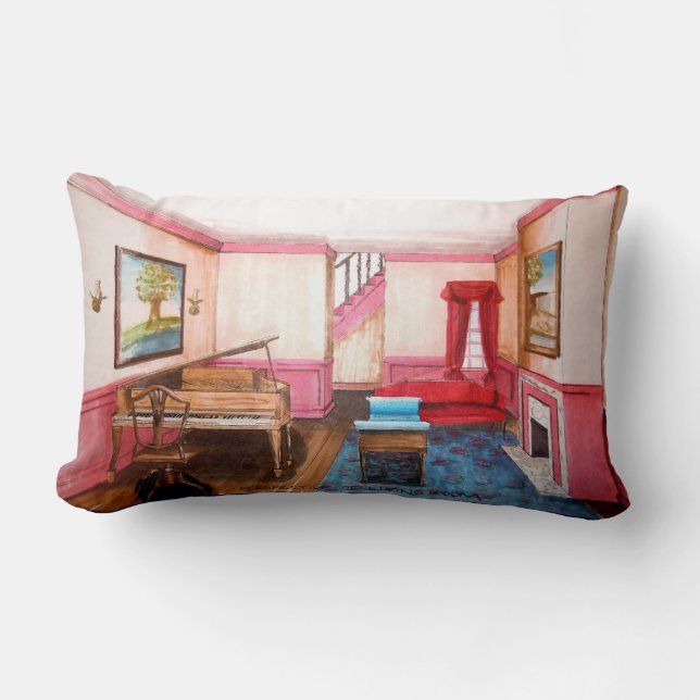 Coussin Rectangle Style Fédéral Rendu Perspective De Chambre Avec Pi (Recto)