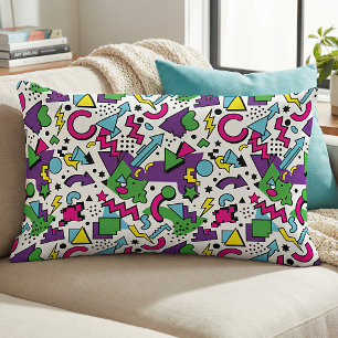 Coussin Rectangle Style Memphis Violet Turquoise Vert Rétro 90s