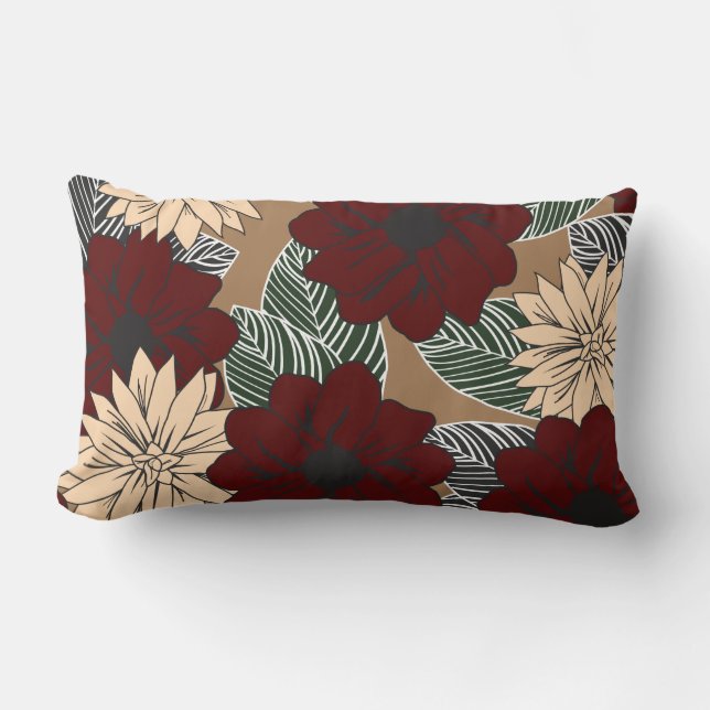 Coussin Rectangle Style Moderne Fleurs Tan Rouge Gras (Recto)