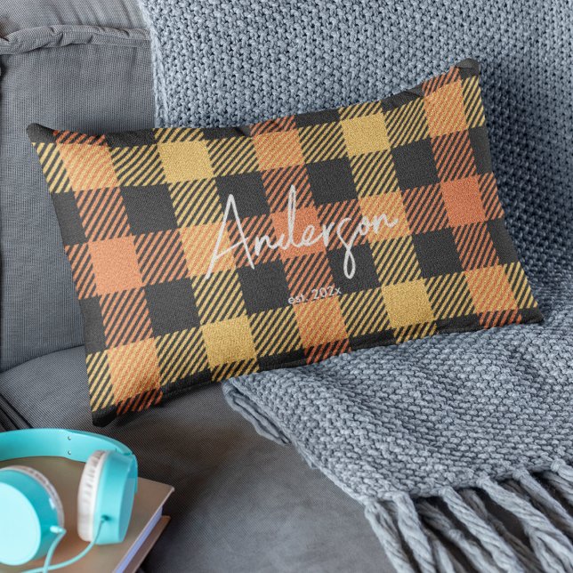 Coussin Rectangle Style orange jaune foncé couleur plaid (Créateur téléchargé)