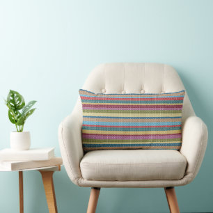 Coussin Rectangle Style Tricoté Rayé Multi-Coloré