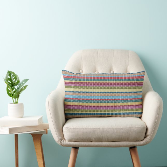 Coussin Rectangle Style Tricoté Rayé Multi-Coloré (Chaise)