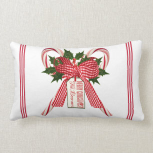 Coussin Rectangle Sucre de canne Bouquet Joyeux Noël Nom de famille