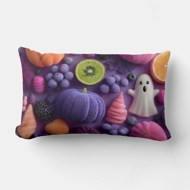 Coussin Rectangle Sucre d'Halloween et plat de fruits (Recto)