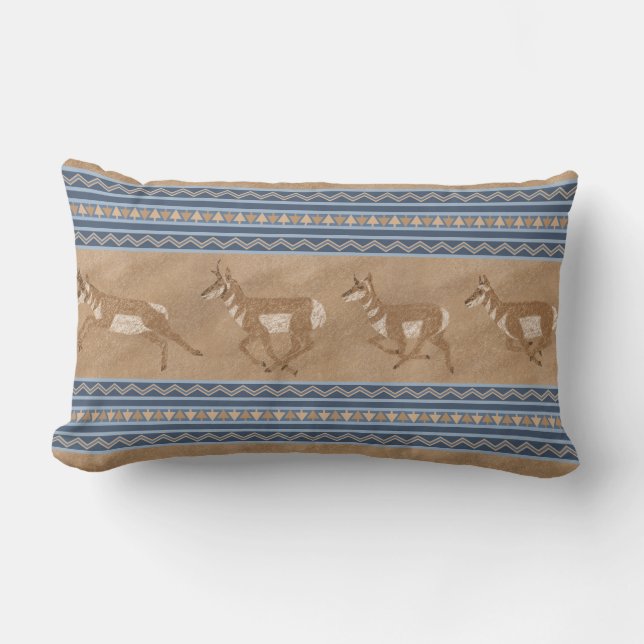 Coussin Rectangle Sud-ouest Pronghorn Antelopes Frontière bleue et B (Recto)