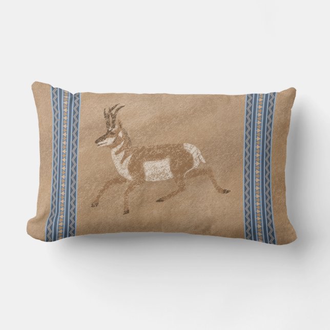Coussin Rectangle Sud-Ouest Pronghorn Running Antelope Bleu Frontièr (Recto)