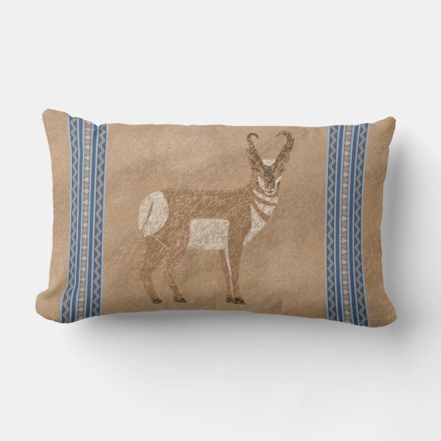 Coussin Rectangle Sud-Ouest Pronghorn Standing Antelope Bordure Bleu (Recto)