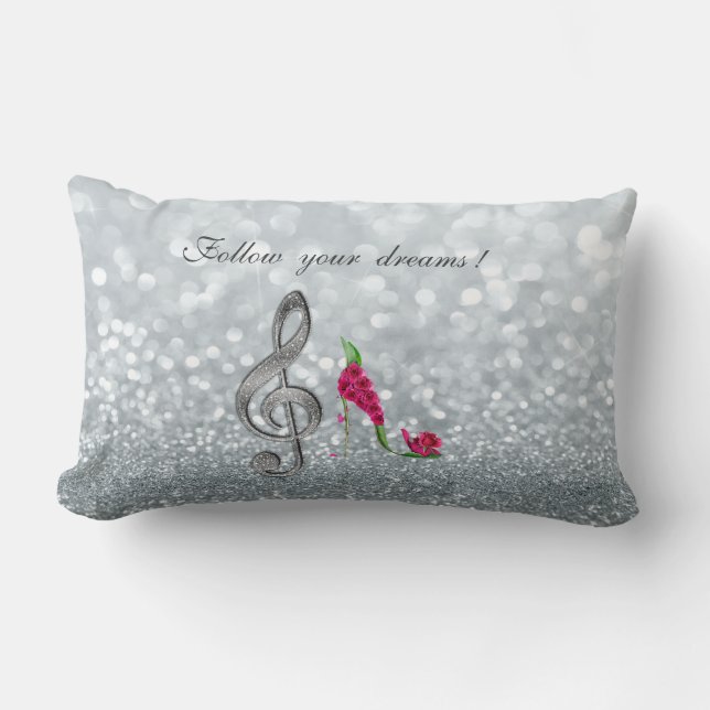 Coussin Rectangle Suivez vos rêves, Pailleté, Talons, Clé de violon (Recto)