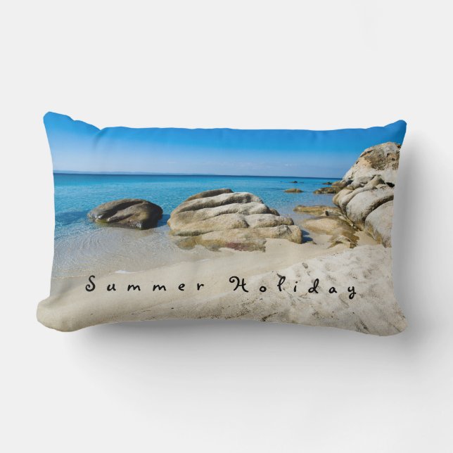 Coussin Rectangle Summer Holiday Belle photo de plage avec texte (Recto)