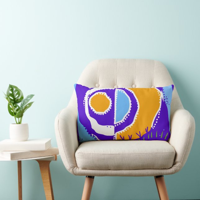 Coussin Rectangle Sunrise Ethnic Circle - Turquoise Blue Orange (Chaise)