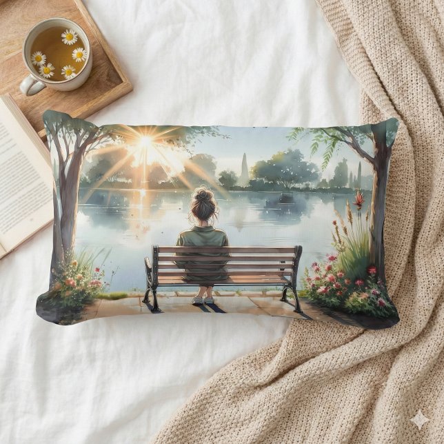 Coussin Rectangle Sunset Reflections Lake Scene (Sunset Reflections Lake Scene Lumbar Pillow Mockup A )