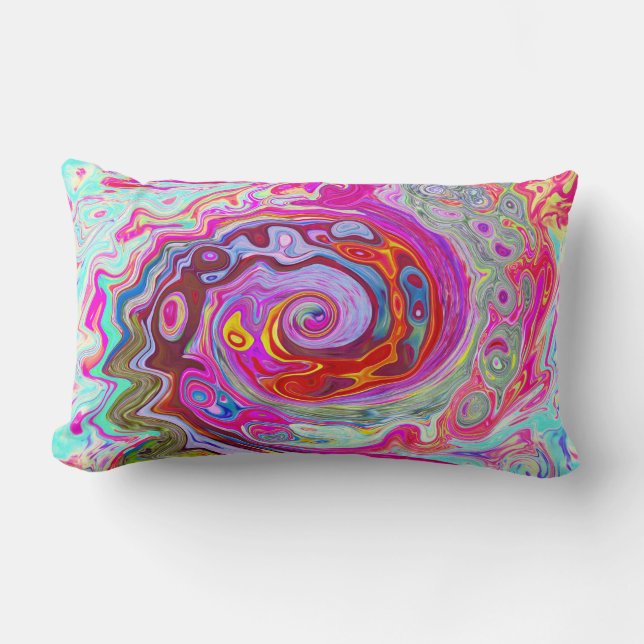 Coussin Rectangle Super rétro rose chaud et bleu tourbillon Abstrait (Recto)