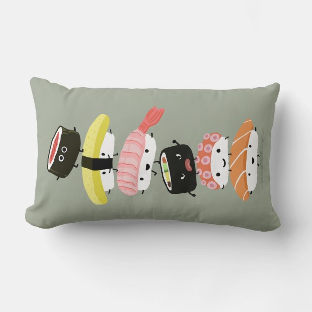 Coussin Rectangle Sushi Stack - Une Tour d'Amis Sushi Heureux (Recto)