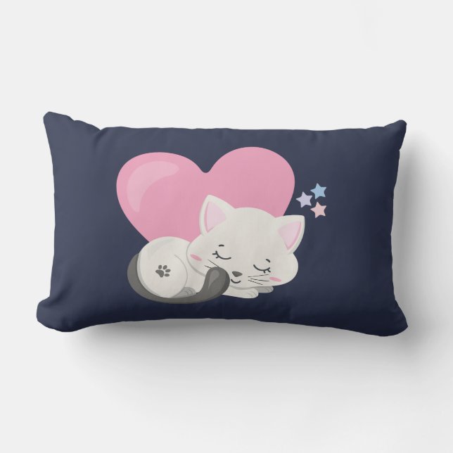 Coussin Rectangle Sweet Kitty Chat Dormir avec un grand coeur en arr (Recto)