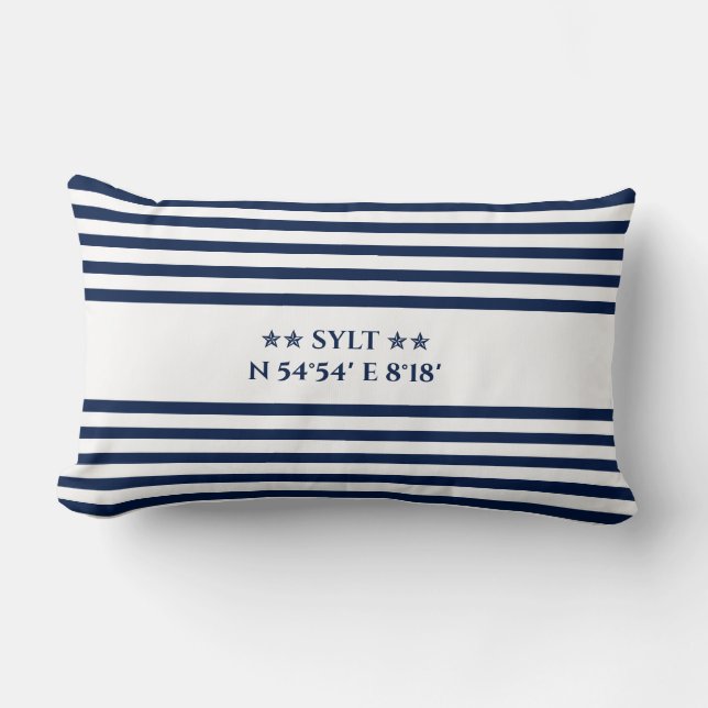 Coussin Rectangle Sylt Nautical Coordinates – Blue & White Striped (Recto)