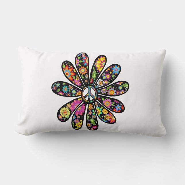 Coussin Rectangle SYMBOLE DE PAIX FLEURIE Hippie Trippie (Recto)