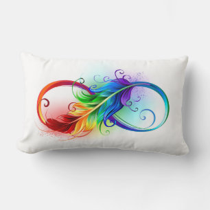 Coussin Rectangle Symbole d'infini avec plume arc-en-ciel