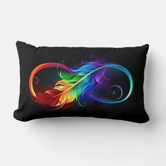 Coussin Rectangle Symbole d'infini avec plume arc-en-ciel (Recto)