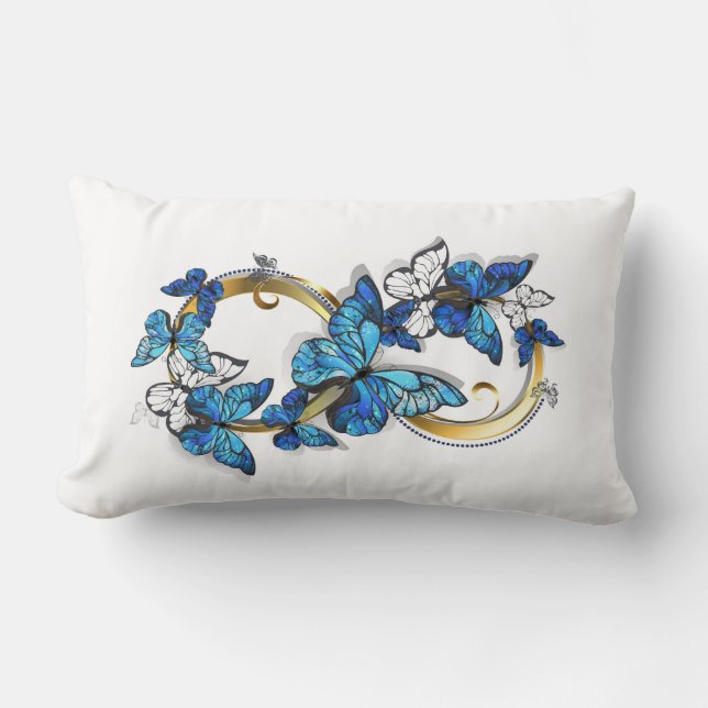 Coussin Rectangle Symbole infini de papillons Morpho bleus (Recto)