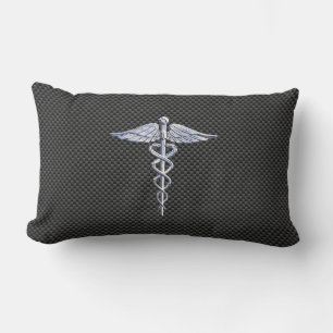 Coussin Rectangle Symbole Médicale Silver Caduceus Style fibre de ca