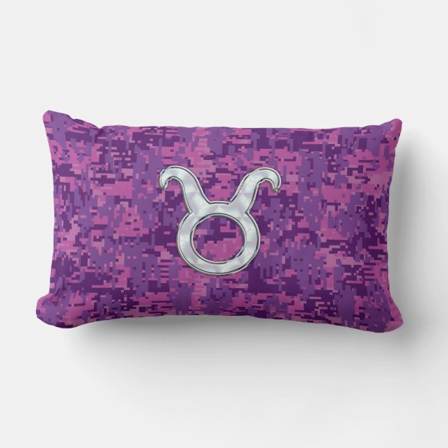 Coussin Rectangle Symbole Zodiaque de Pearl Taurus sur Camo numériqu (Recto)