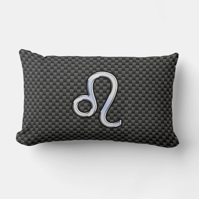 Coussin Rectangle Symbole Zodiaque Leo Argent Fibre Carbone Charbon (Recto)