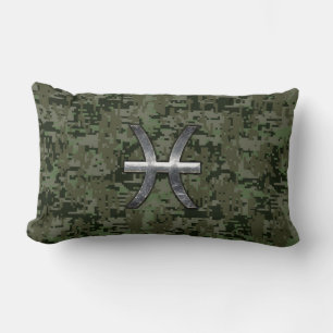 Coussin Rectangle Symbole zodiaque Pisces Camo numérique vert Woodla