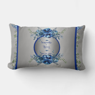 Coussin Rectangle Symphonie de pétales bleus et argentés