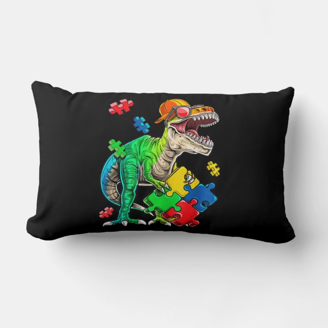 Coussin Rectangle T Rex Dinosaur Sensibilisation sur l'autisme Puzzl (Recto)