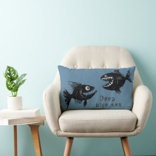 Coussin Rectangle T-shirt Two scary fish, tattoo style, personalized
