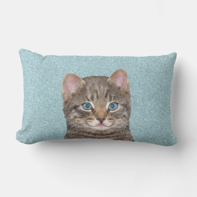 Coussin Rectangle Tabby Gris Peinture Chat - Cute Original Art Chat (Recto)