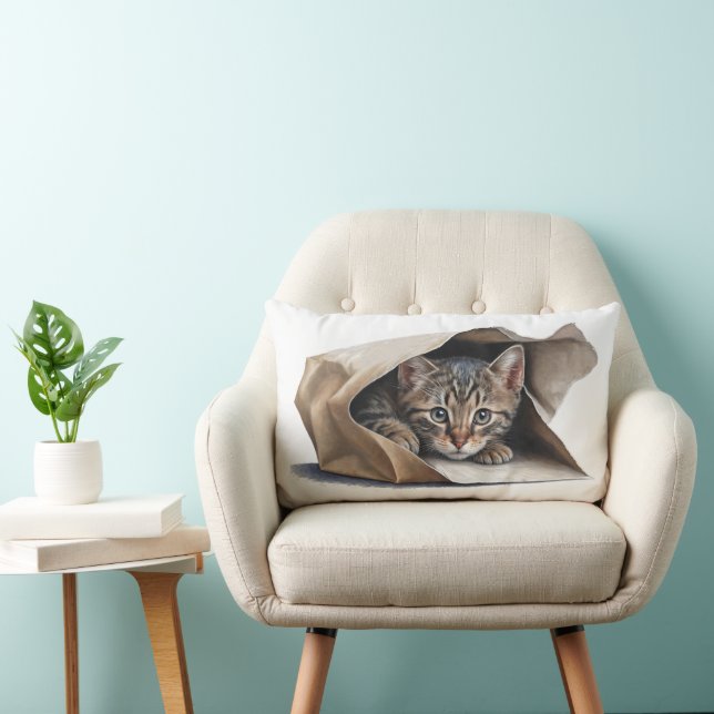 Coussin Rectangle Tablette Chat dans sac en papier (Chaise)