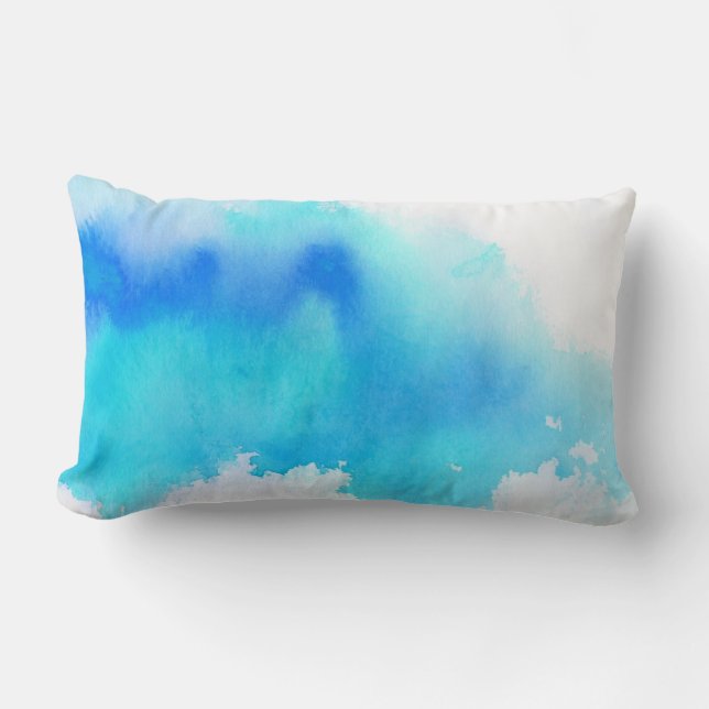 Coussin Rectangle Tache bleue, peint à la main abstrait d'aquarelle (Recto)