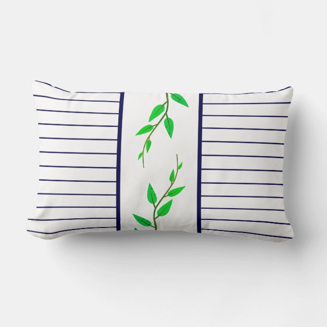 Coussin Rectangle Taie d'oreiller Feuilles Vert Clair et Rayures Ble (Recto)