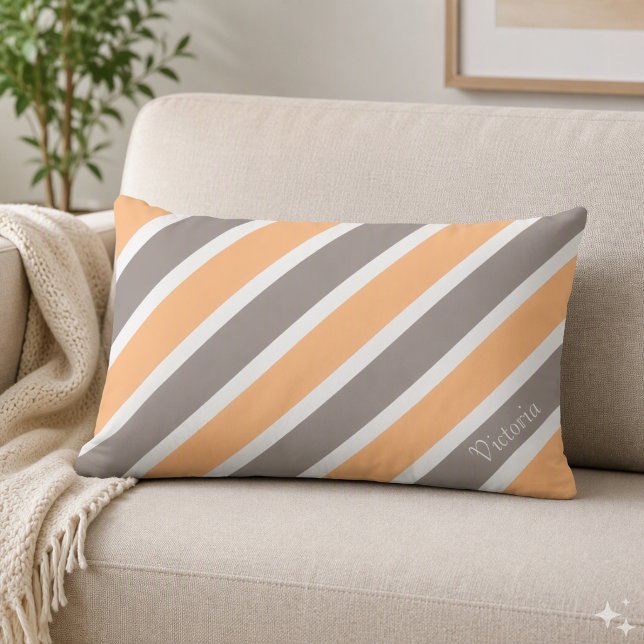 Coussin Rectangle Taie d'oreiller rayée gris et orange pêche avec no (Créateur téléchargé)