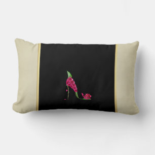 Coussin Rectangle Talons Fleur Élégants Modernes Féminins, Noir, Crè