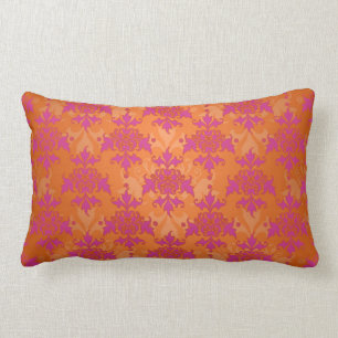 Coussin Rectangle Tangerine vif Tango Damassé Orange Rose